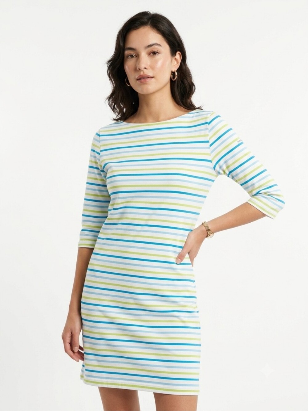 SAINT JAMES French Nautical Striped Dress Blue & Green Sz Small Nautical Coastal